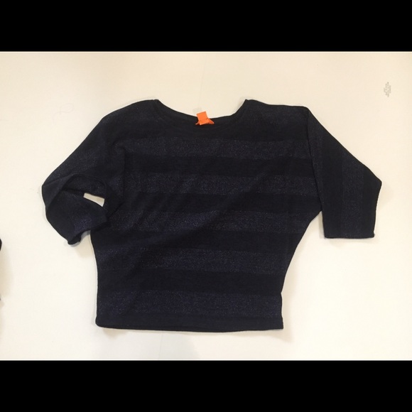 Navy Striped Dolman Oversized cropped sweater SM - Picture 5 of 9